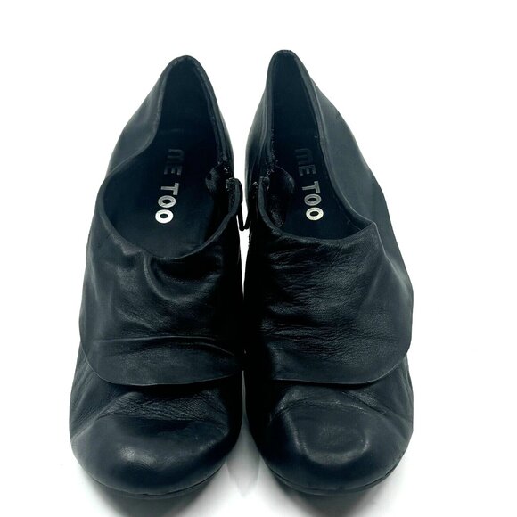 me too Fremont Leather Cuffed Ankle Bootie Spool Heel Shoe, Women's 9M, Black - Picture 5 of 10